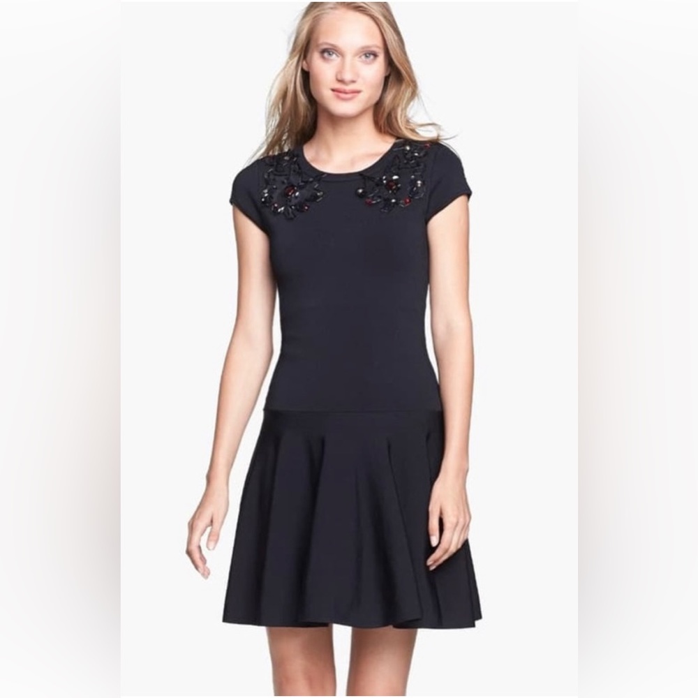 Diane Von Furstenberg Renee Embellished Black Mini Dress, Small DVF